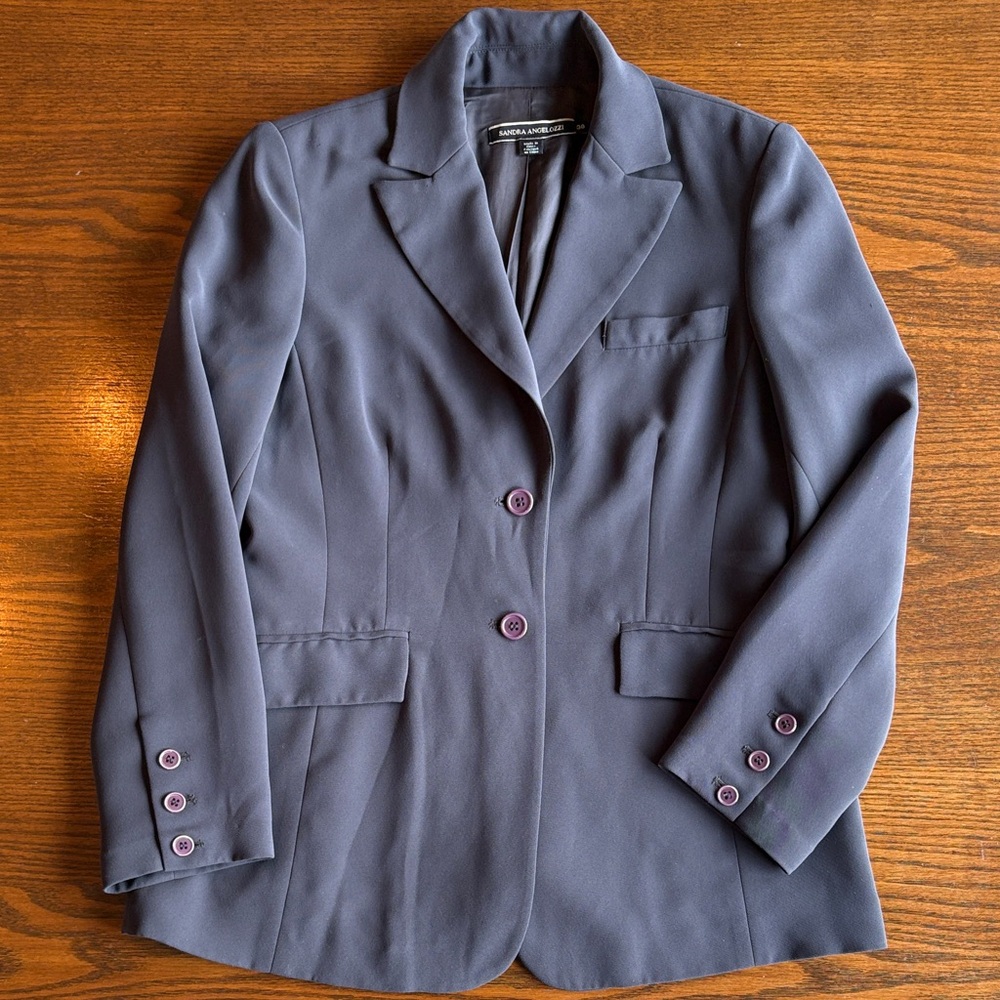 Sandra Angelozzi gray notch collar shaped lined blazer EUC